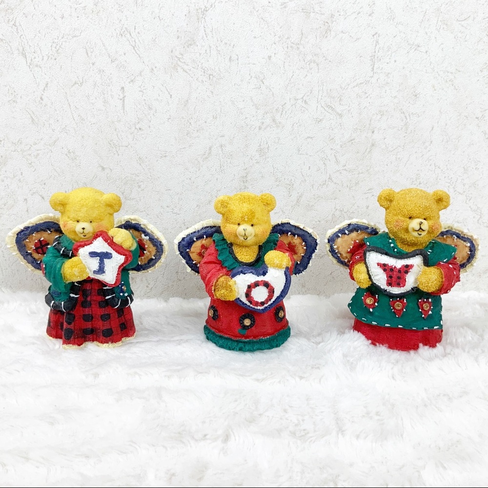 Vintage Dolgencorp joy angel Christmas bear figures patchwork holiday - Picture 1 of 13